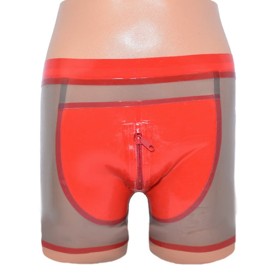 Latex Shorts - Transparent mit rotem Rand 2.Wahl