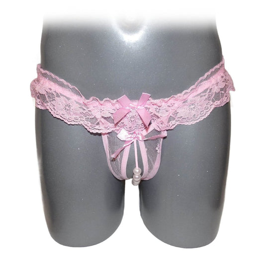 Sheer Lace Ruffle Beaded Open Crotch String