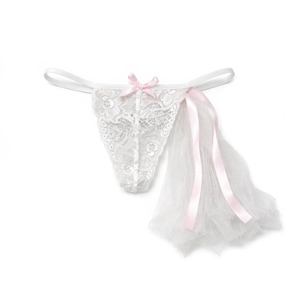 Lace Floral Low Rise Sissy Strings Pouch Veil with Satin