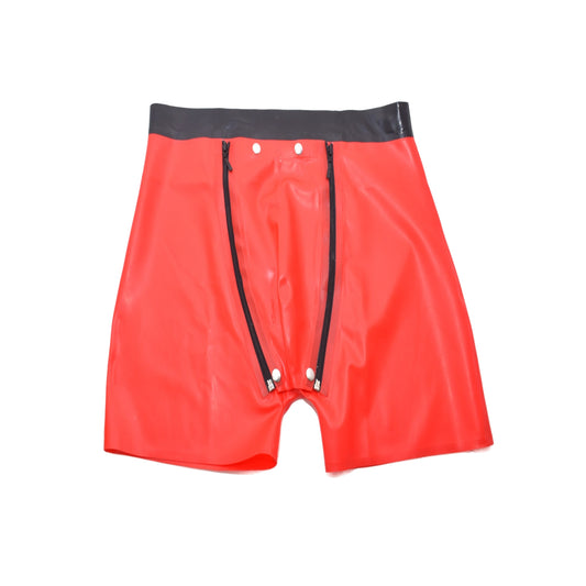 Latex Shorts mit schwarzem Doppel-Reißverschluss/Innenbeutel Rot