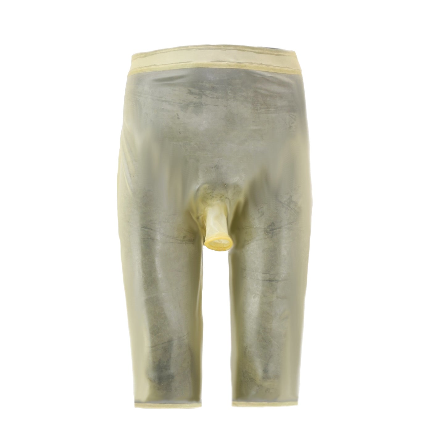 Latex Extra Long Knee-Length Shorts Transparent Open Penis Tube