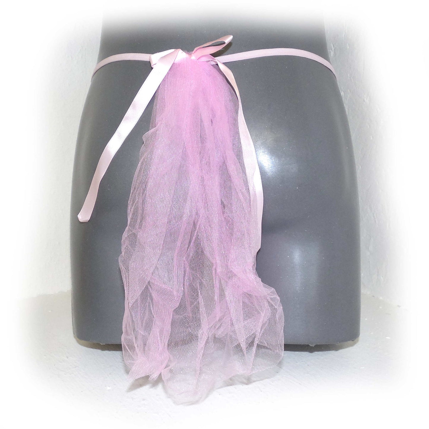 Lace Floral Low Rise Sissy Strings Pouch Veil with Satin