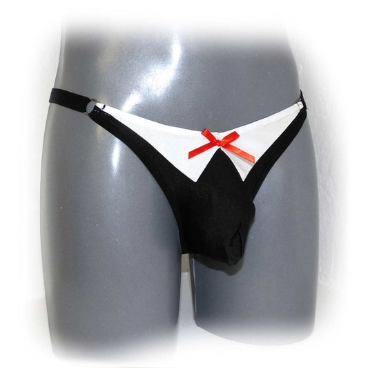Set Butler Bow Suit Thong Briefs with Collar and Bracelets