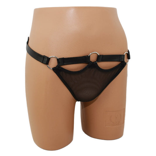 Netzstring mit Kunstlederbund Taille Max. 53 cm