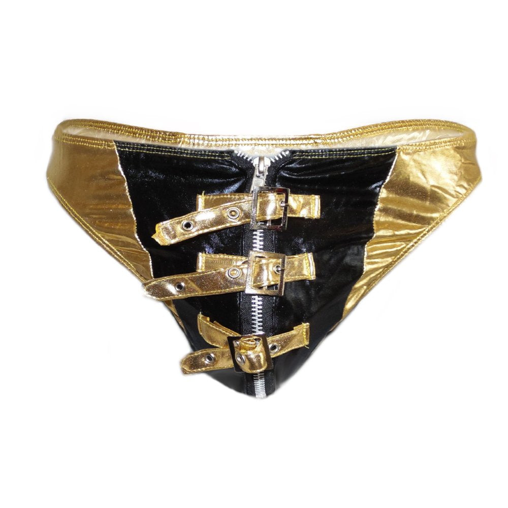 Lack String mit Schnallen - Golden- Thong Men