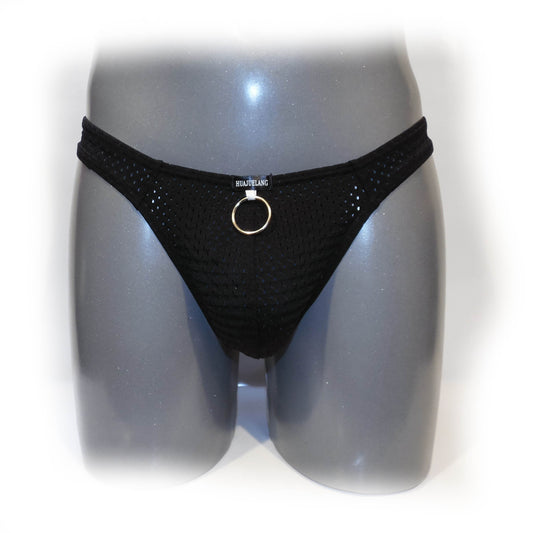 Fashion Men Low-rise Mesh Breathable Metal Hoop Ring