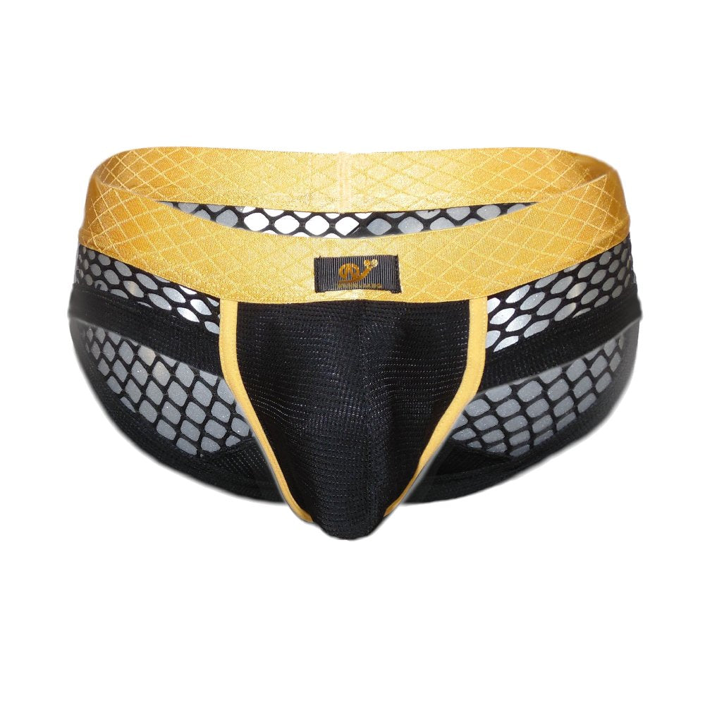Pants with contrasting seam and mesh fabric