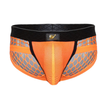 Pants with contrasting seam and mesh fabric