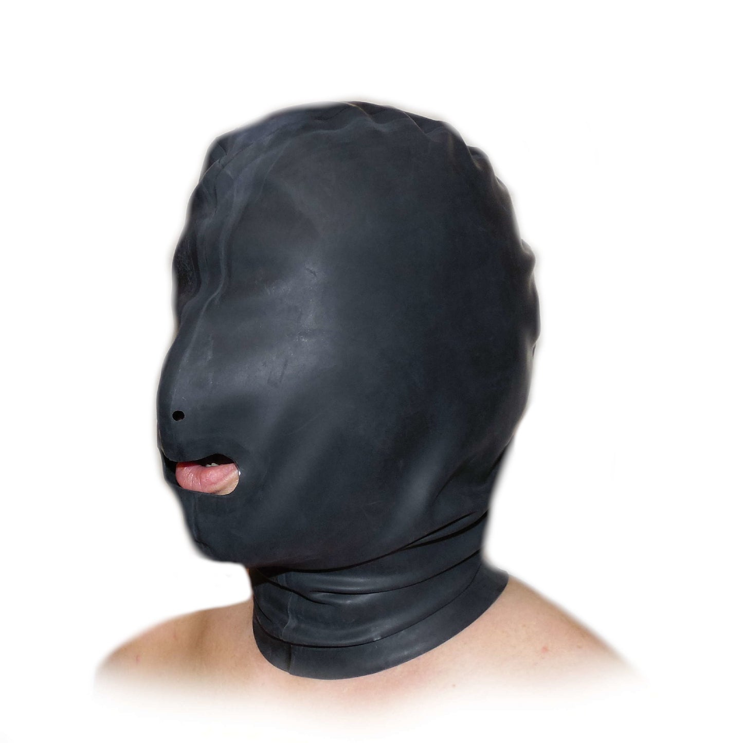 Latex Maske Mund offen Schwarz 0,4 mm