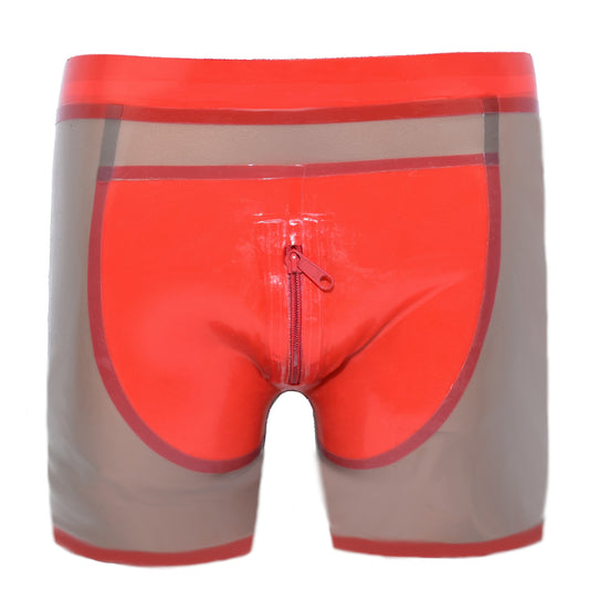 Latex Shorts - Transparent mit rotem Rand 2.Wahl