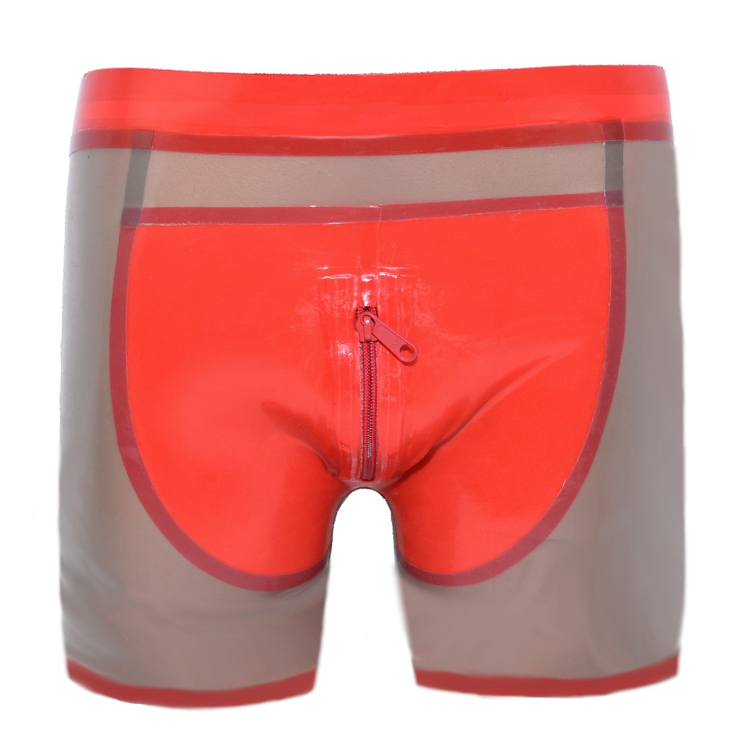 Latex Shorts - Transparent mit rotem Rand 2.Wahl