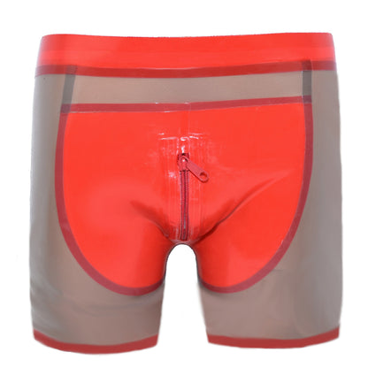 Latex Shorts - Transparent mit rotem Rand 2.Wahl