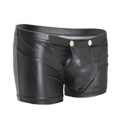 Leather boxer underwear with buckle leather