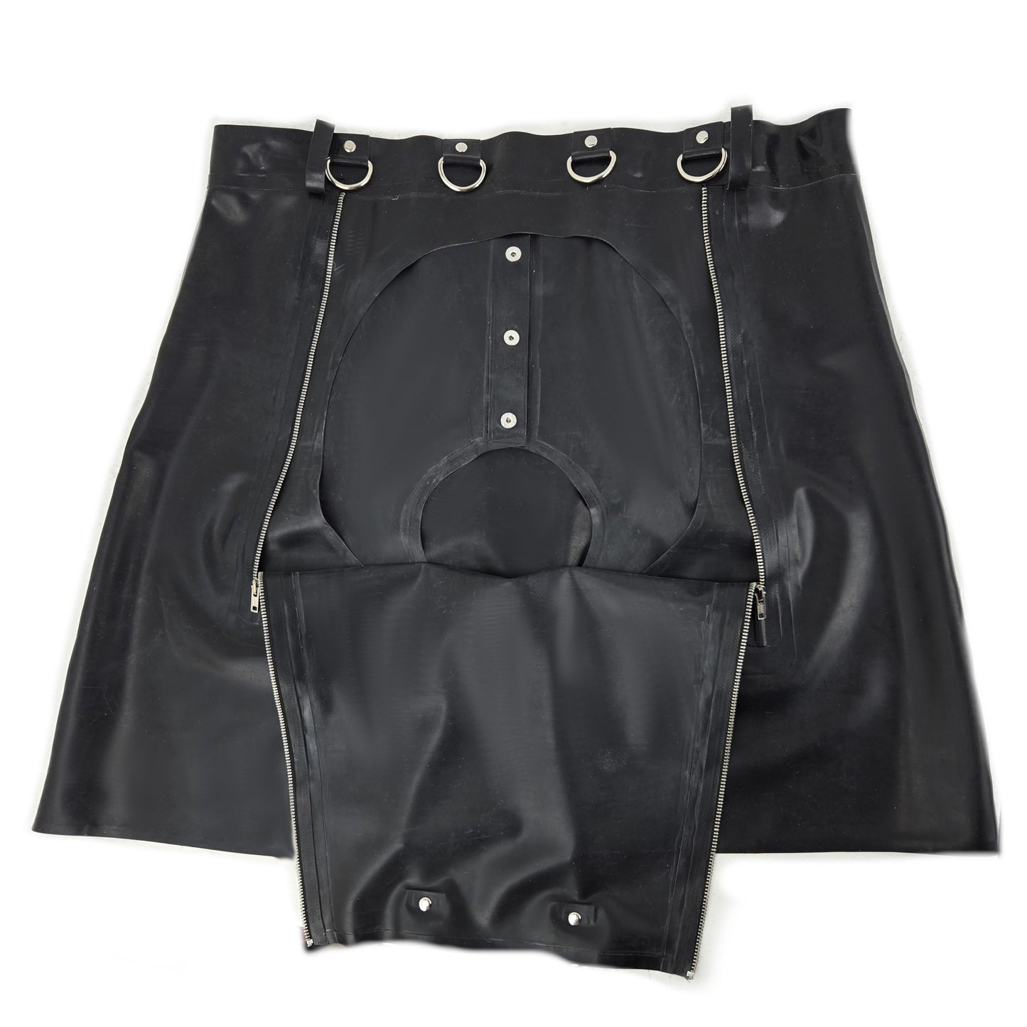 Latex Shorts vorne und hinten Doppel-Reißverschluss und Ouverts