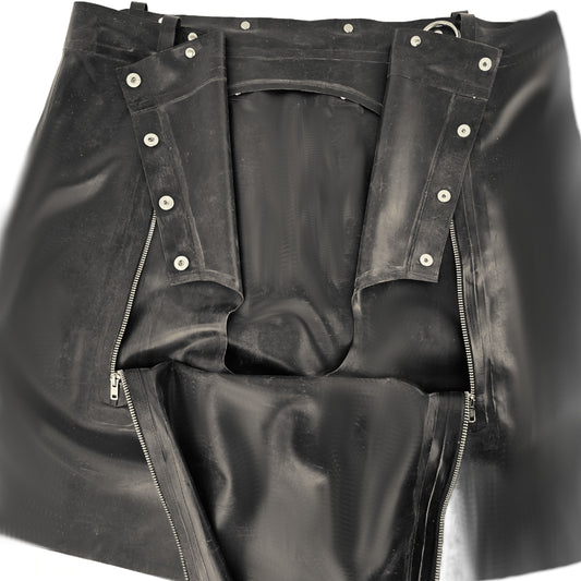 Latex Shorts vorne und hinten Doppel-Reißverschluss und Ouverts