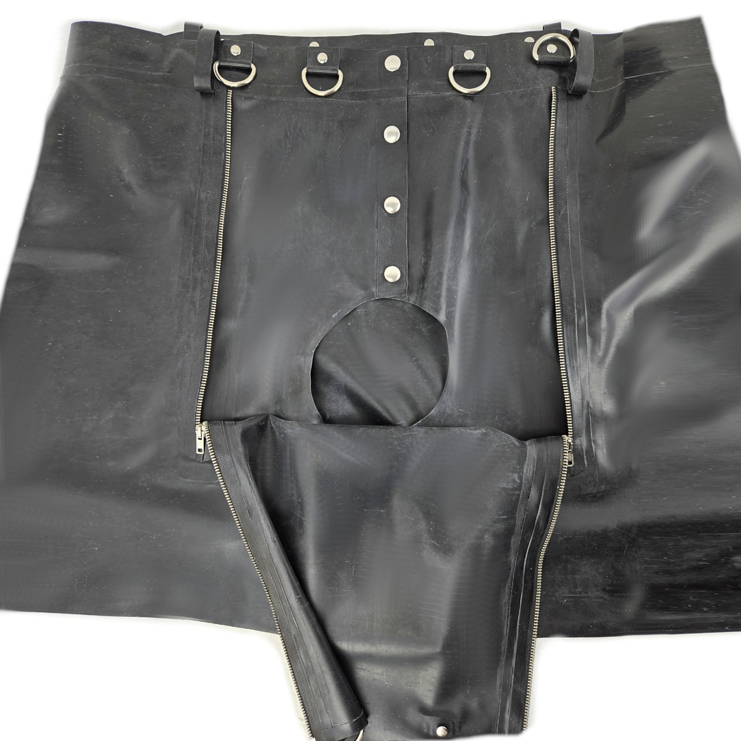 Latex Shorts vorne und hinten Doppel-Reißverschluss und Ouverts