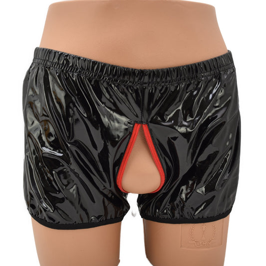 Herren Leder Shorts mit durchgehendem Reißverschluss