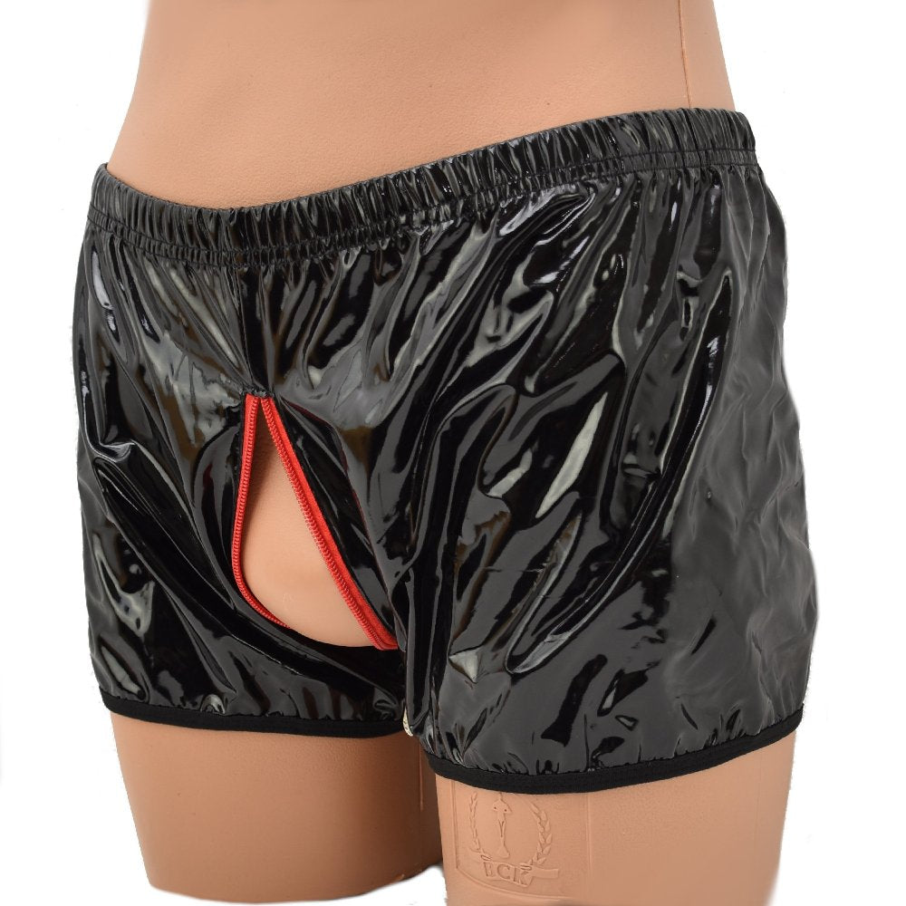 Herren Leder Shorts mit durchgehendem Reißverschluss