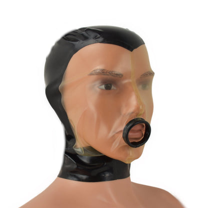 Latex Maske Transparent/Schwarz Mund offen - 0,3 mm Latex