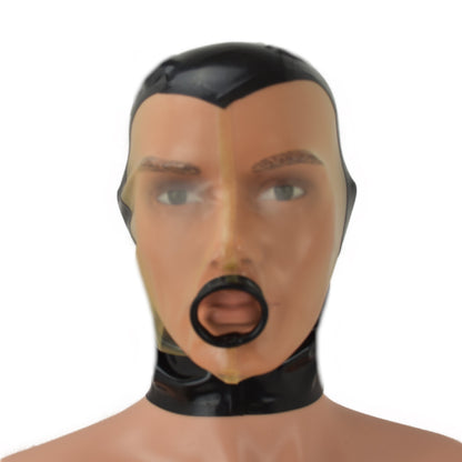 Latex Maske Transparent/Schwarz Mund offen - 0,3 mm Latex