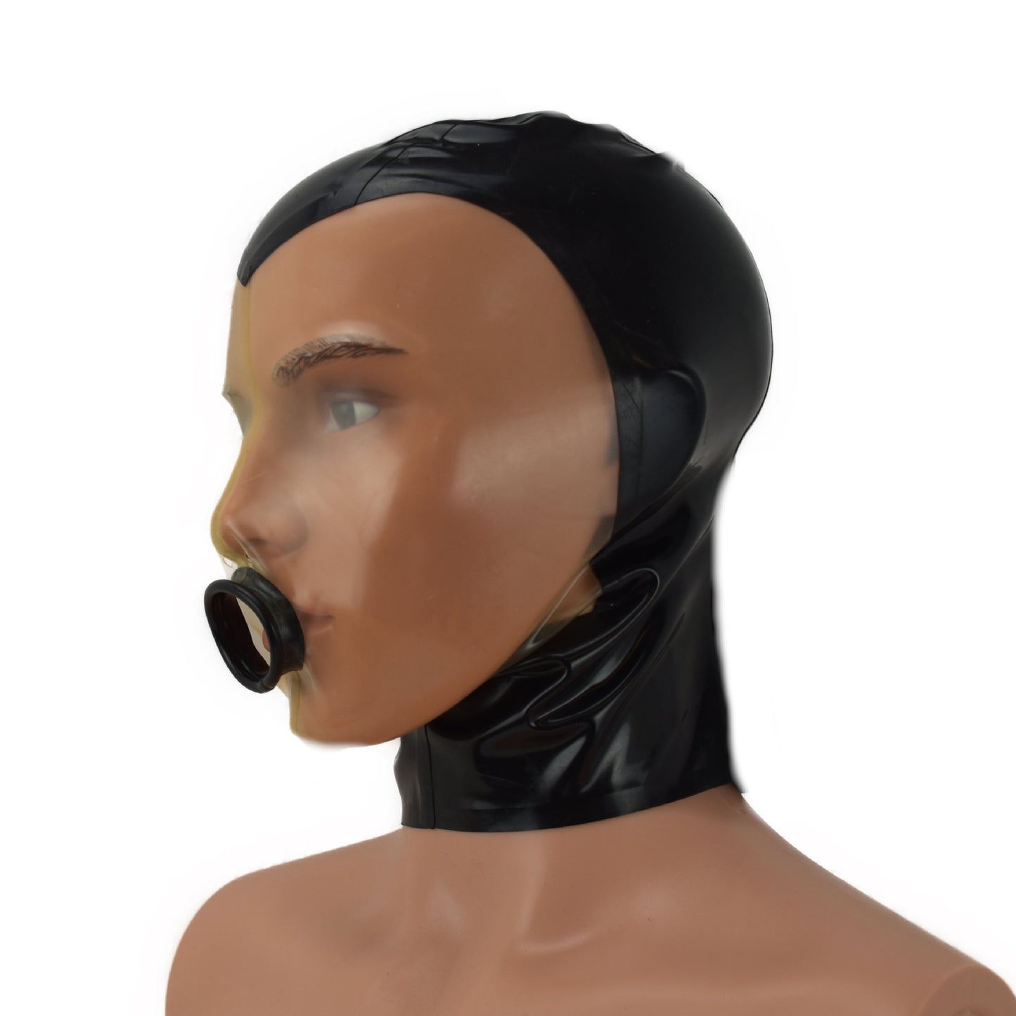 Latex Maske Transparent/Schwarz Mund offen - 0,3 mm Latex