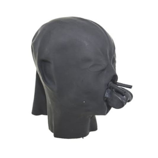Latex Maske mit Mundstück und Nasenröhrchen 0,4 mm schwarz