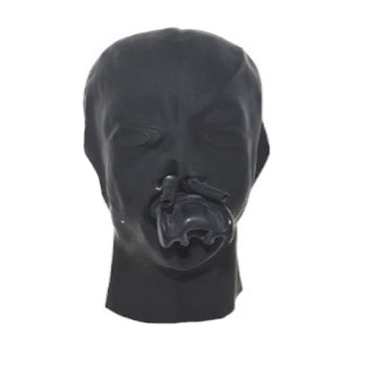 Latex Maske mit Mundstück und Nasenröhrchen 0,4 mm schwarz