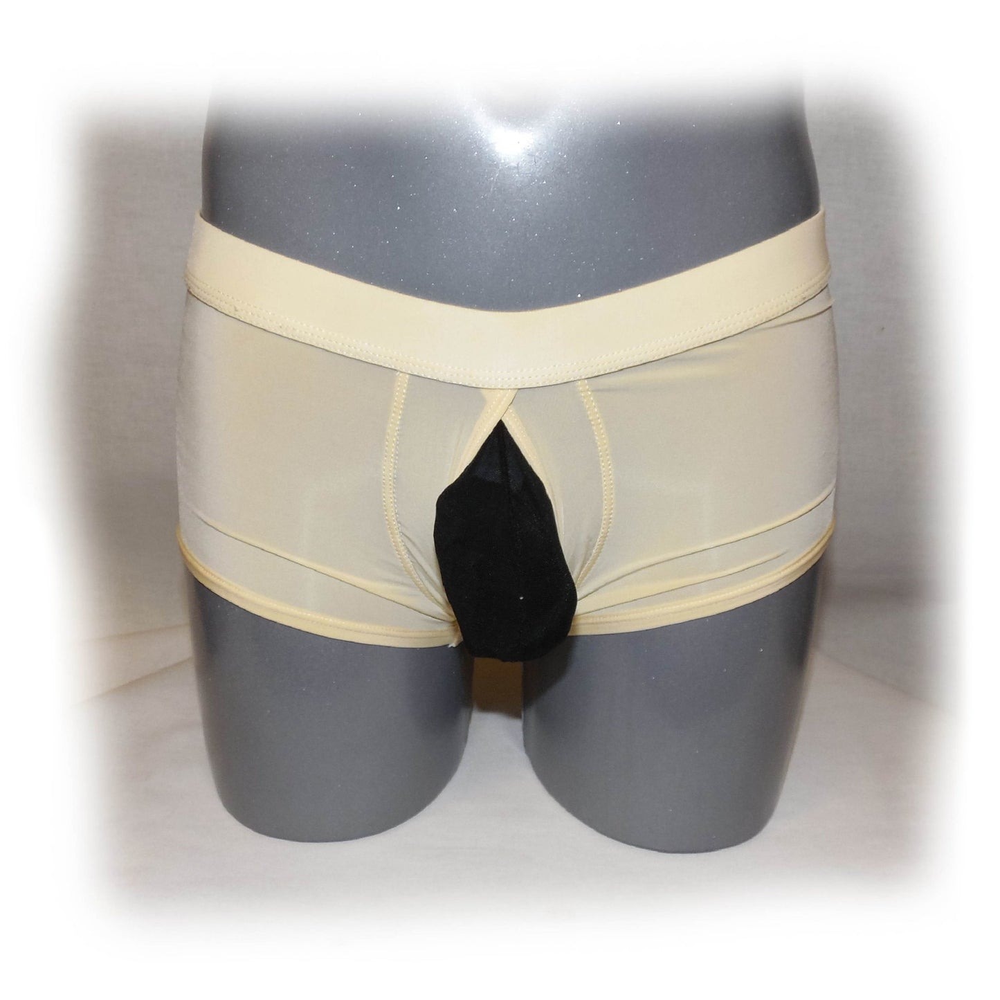 Sexy boxer shorts for men with transparent insert at the front