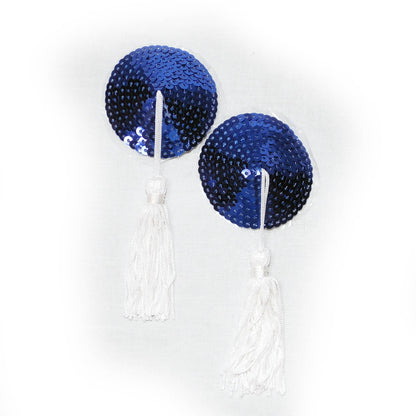 Nippelcover Rund Blau Pailletten mit Bommel