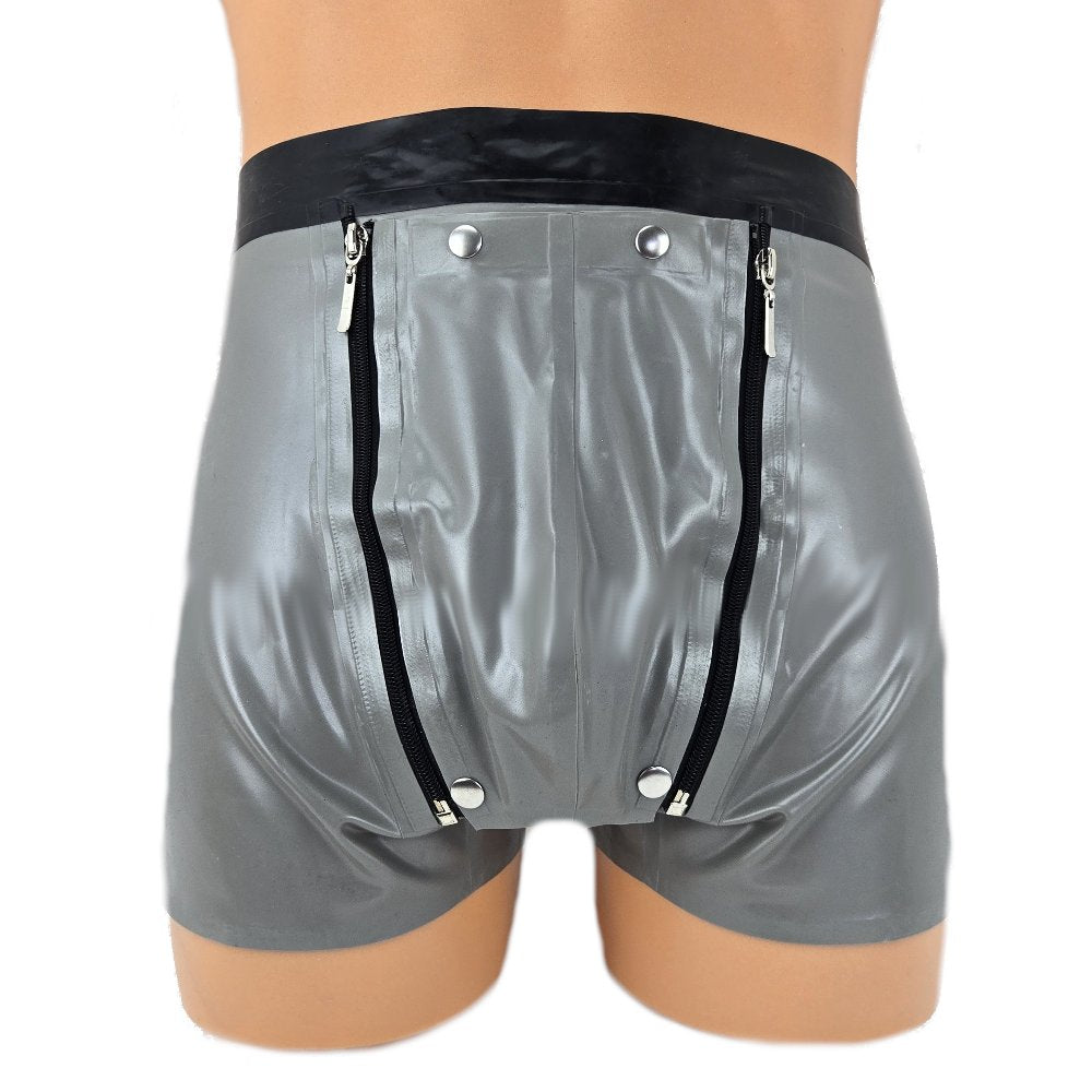 Latex Shorts mit schwarzem Doppel-Reißverschluss