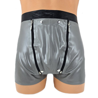 Latex Shorts mit schwarzem Doppel-Reißverschluss