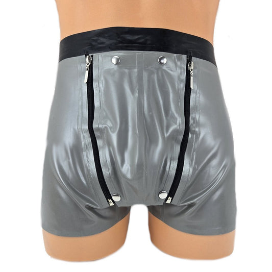 Latex Shorts mit schwarzem Doppel-Reißverschluss
