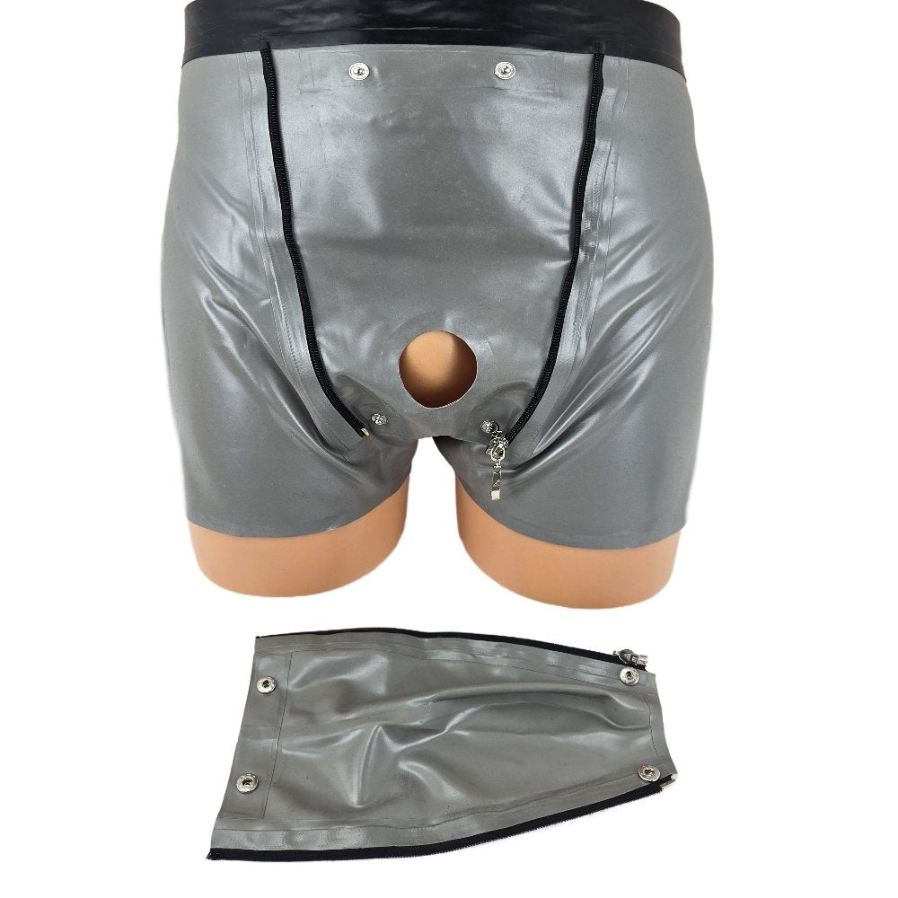 Latex Shorts mit schwarzem Doppel-Reißverschluss
