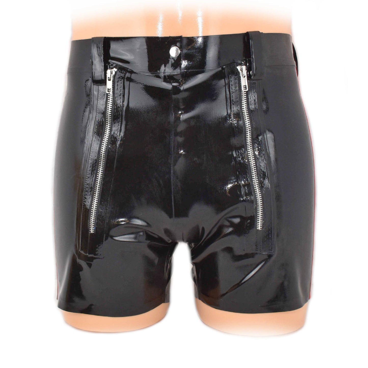 Latex Shorts mit Doppel-Reißverschluss Gürtelschlaufen
