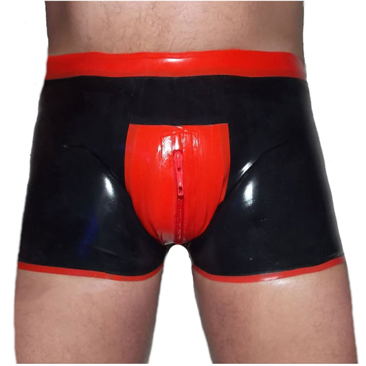 Latex Shorts - Schwarz mit rotem Rand