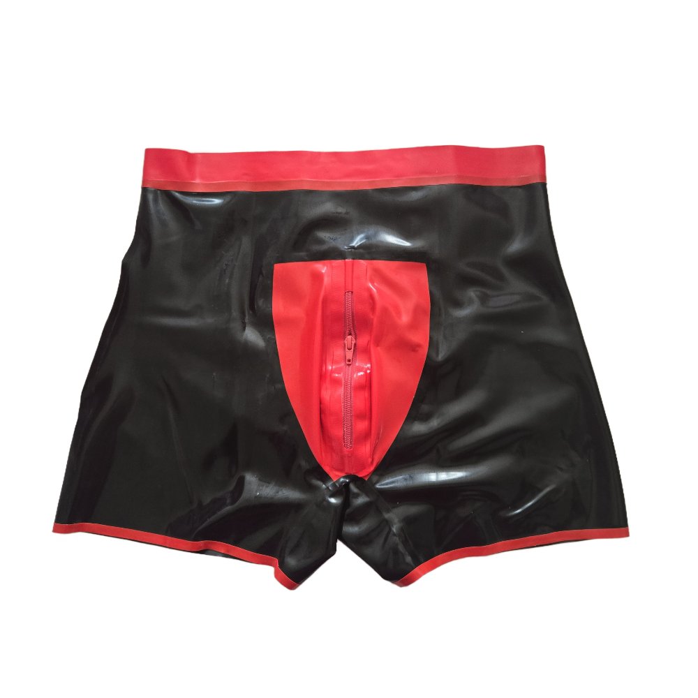 Latex Shorts - Schwarz mit rotem Rand
