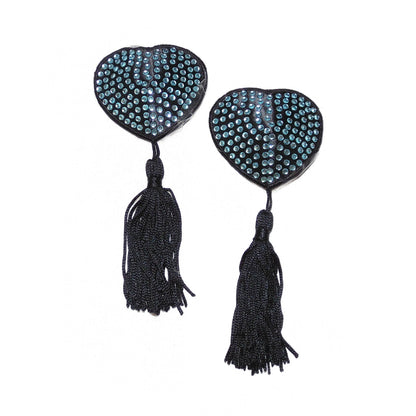 Nippel Cover Herz schwarz Strass mit Bommel