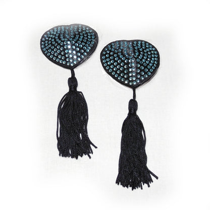 Nippel Cover Herz schwarz Strass mit Bommel