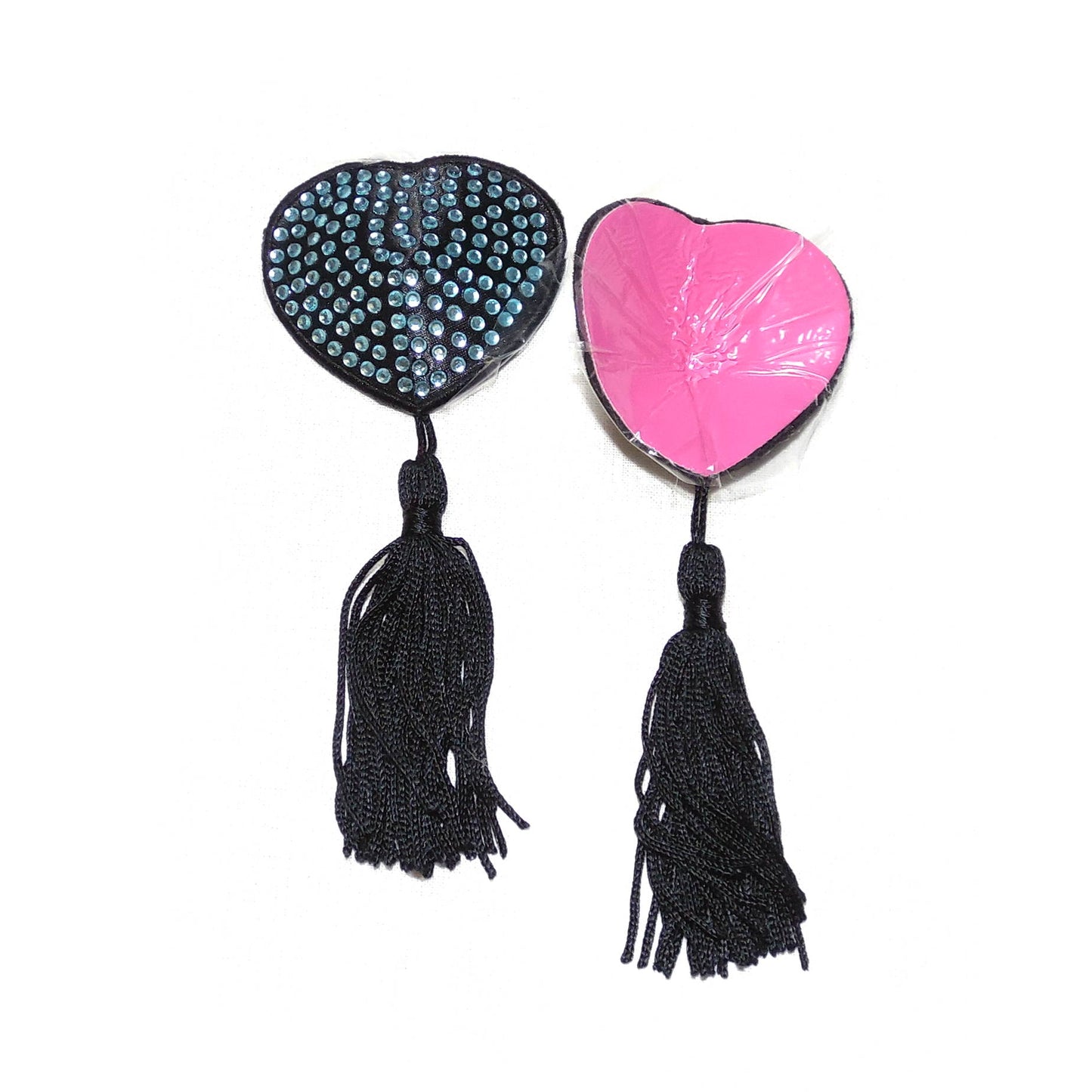Nippel Cover Herz schwarz Strass mit Bommel