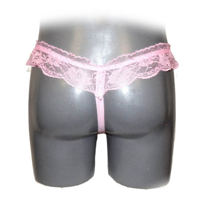 Sheer Lace Ruffle Beaded Open Crotch String