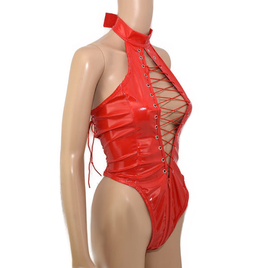 Damen Lack Bodystring mit Reißverschluss