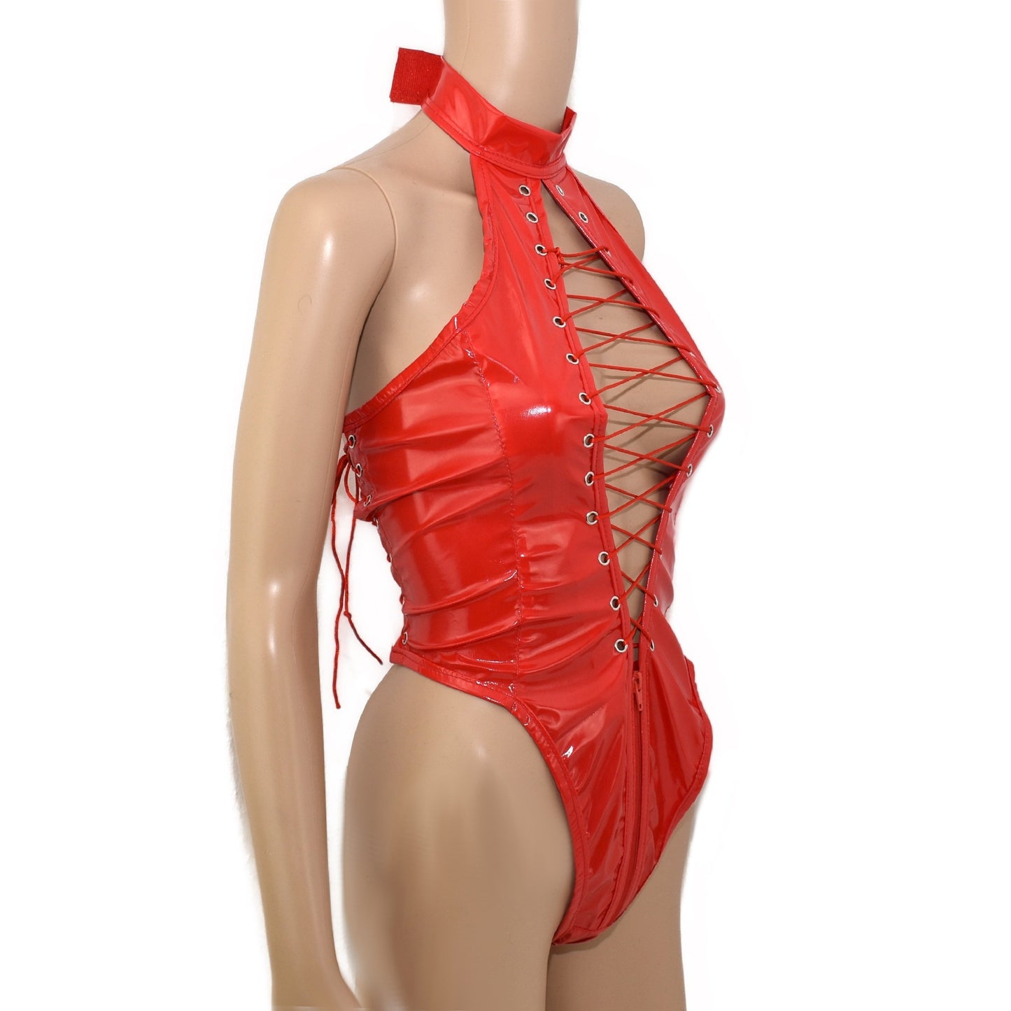 AUSVERKAUF Damen Lack Bodystring mit Reißverschluss