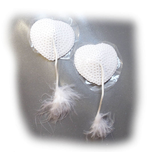 Nippel Cover Herz mit Pailletten und Feder