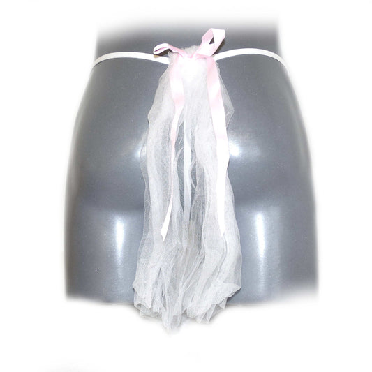 Lace Floral Low Rise Sissy Strings Pouch Veil with Satin