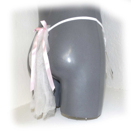 Lace Floral Low Rise Sissy Strings Pouch Veil with Satin