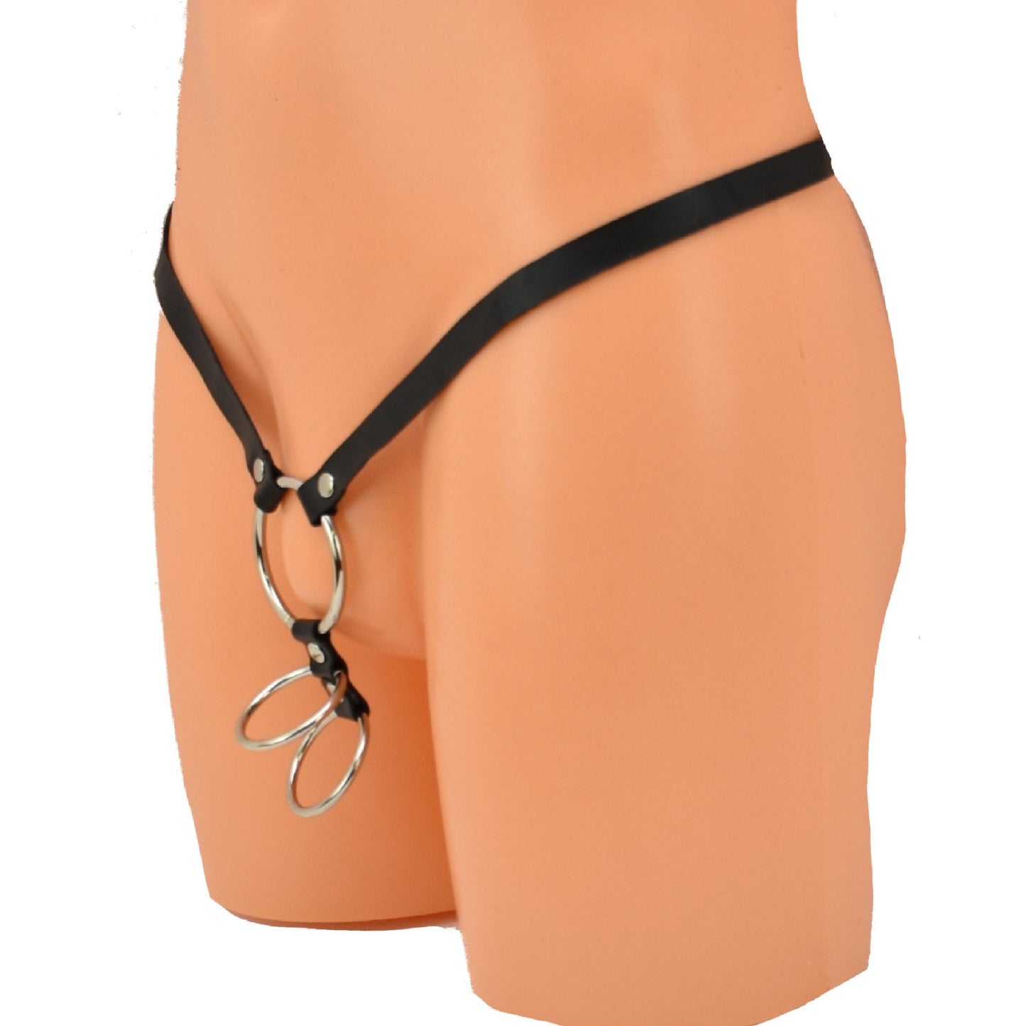 Male Leather Shorts with 3 Penis Rings