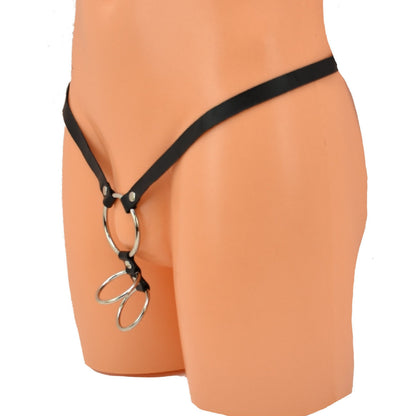 Male Leather Shorts with 3 Penis Rings