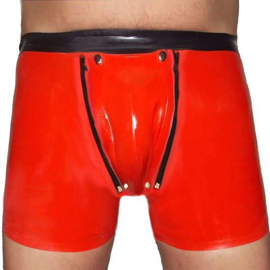 Latex Shorts mit schwarzem Doppel-Reißverschluss/Innenbeutel Rot