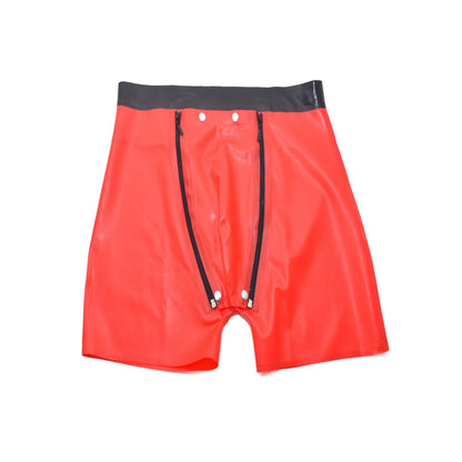 Latex Shorts mit schwarzem Doppel-Reißverschluss/Innenbeutel Rot