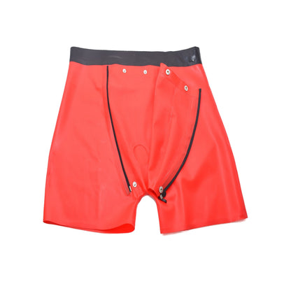 Latex Shorts mit schwarzem Doppel-Reißverschluss/Innenbeutel Rot